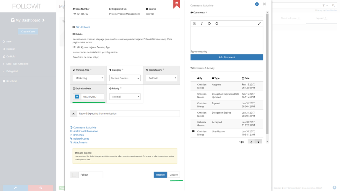 Quick Guides Updating a Case